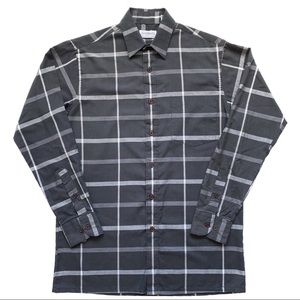 Sostanza Men's Dark Gray Plaid Button-Down Long Sleeve Shirt